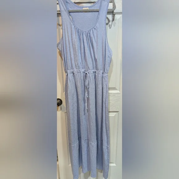 Pact Organic Cotton Relaxed Slub Tank Maxi Dress Cornflower Blue Size XL - Picture 2 of 4